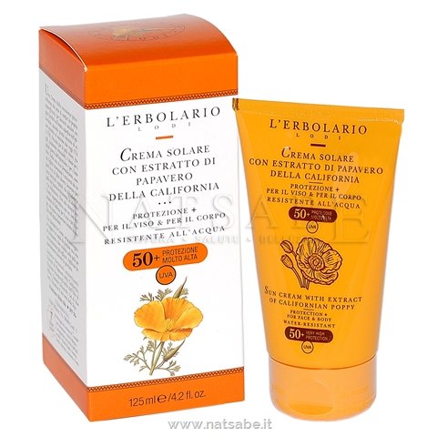 Erbolario - Sun Cream with extract of Californian Poppy SPF50+ - 125ml | High protection | Erboristeria Natsabe: online selling