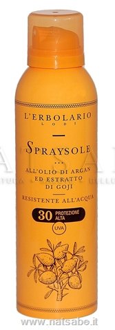 Erbolario - Solari PROTEZIONE 30 - Spraysole all'Olio di Argan ed Estratto di Goji - 150ml | Protezione Media |  Erboristeria Natsabe: vendita online | erbe officinali, tisane, integratori