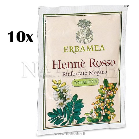 Erbamea - Henna Red Strong Mahogany tone 3 - 10 x 100 g | Henna Powder for Hair | Erboristeria Natsabe: online selling