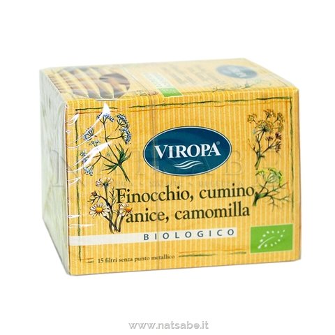 Viropa - Infuso di Finocchio, Cumino, Anice, Camomilla da agricoltura biologica - 15filtri | Tisane filtro |  Erboristeria Natsabe: vendita online | erbe officinali, tisane, integratori