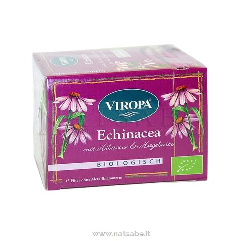 Viropa - Infuso di Echinacea, Ibisco e Rosa Canina da agricoltura biologica - 15 filtri | Tisane filtro |  Erboristeria Natsabe: vendita online | erbe officinali, tisane, integratori