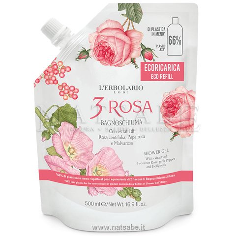 Erbolario - 3 Rosa - Shower Gel - eco refill 500 ml | Bath foam and Shower Gel | Erboristeria Natsabe: online selling