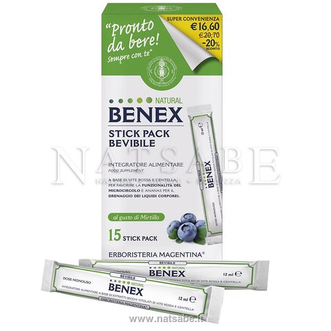 Erboristeria Magentina - Benex - Stick Pack Bevibile - 15 monodose da 12 ml | Circolazione e ritenzione idrica |  Erboristeria Natsabe: vendita online | erbe officinali, tisane, integratori