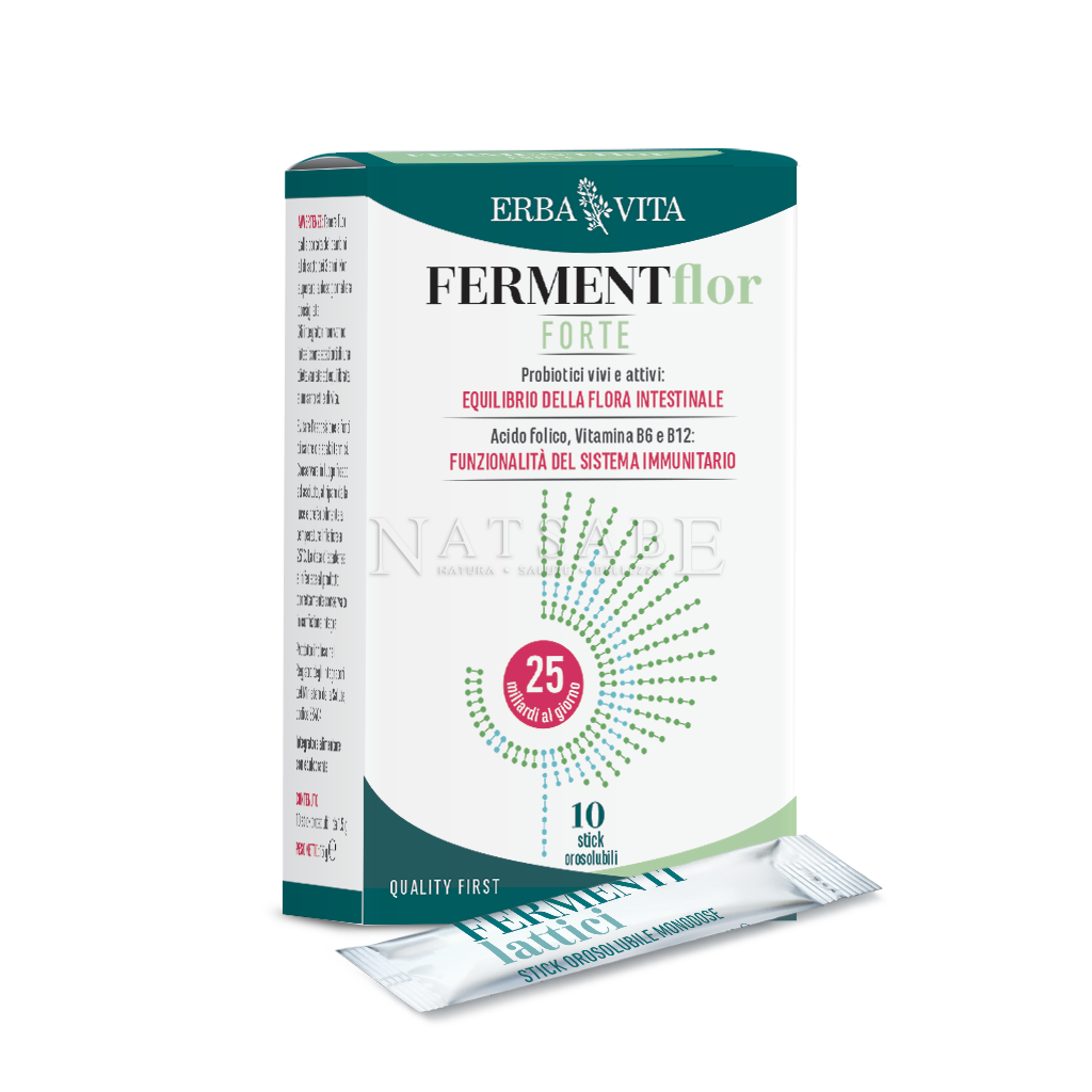 Erbavita - Prebiothic - FermentFlor Forte - 10 soluble sticks 1,5 g each | Lactic ferments | Erboristeria Natsabe: online selling