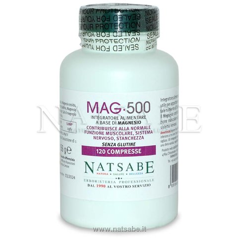 Natsabe - Magnesio - Mag 500 - 120 compresse da 1,30 g | Vitamine e Sali minerali |  Erboristeria Natsabe: vendita online | erbe officinali, tisane, integratori