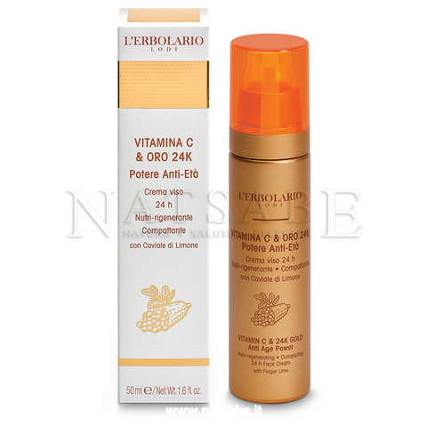 Erbolario - Vitamina C & Oro 24K - Crema Viso 24h - 50 ml | Creme viso slow-age |  Erboristeria Natsabe: vendita online | erbe officinali, tisane, integratori