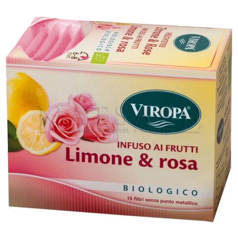 Viropa - Infuso ai Frutti - Limone e Rosa da agricoltura biologica - 15 filtri da 2.4 g  | Tisane filtro |  Erboristeria Natsabe: vendita online | erbe officinali, tisane, integratori