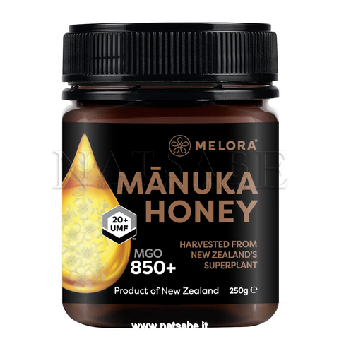 Melora - New Zealand Manula ltd - Miele di Manuka - Manuka Honey UMF 20+ (850 MGO) - 250 g | Miele di Manuka UMF |  Erboristeria Natsabe: vendita online | erbe officinali, tisane, integratori