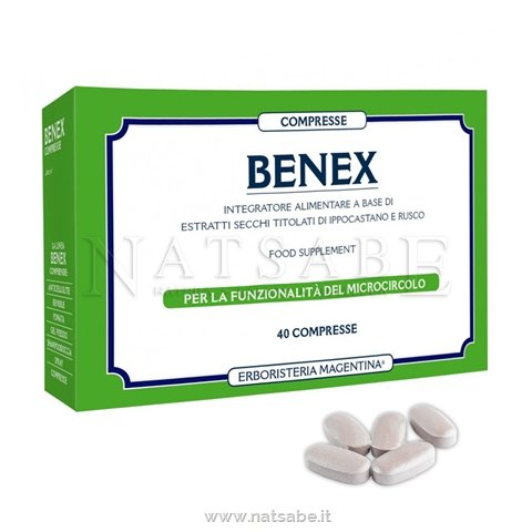 Erboristeria Magentina - Benex - Integratore per la funzionalità del microcircolo - 40 compresse da 0,9g | Circolazione e ritenzione idrica |  Erboristeria Natsabe: vendita online | erbe officinali, tisane, integratori